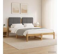Vopese Estructura de Cama Moderna de Madera de Acacia Maciza con cabecero tapizado en Lino Sintetico Funda de cojin desenfundable y Lavable Color Blanco Lavado y Gris Claro