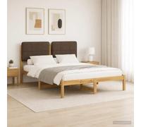 Vopese Estructura de Cama Moderna de Madera de Acacia Maciza con cabecero tapizado en Lino Sintetico Funda de cojin desenfundable y Lavable Color Blanco Lavado y Topo