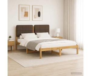 Vopese Estructura de Cama Moderna de Madera de Acacia Maciza con cabecero tapizado en Lino Sintetico Funda de cojin desenfundable y Lavable Color Blanco Lavado y Topo