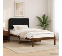 Vopese Estructura de Cama Moderna de Madera Maciza de Acacia con cabecero tapizado en Lino Sintetico Funda desenfundable y Lavable Color Marron Oscuro y Negro