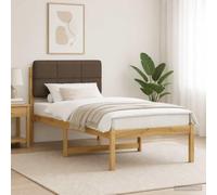 Vopese Estructura de cama moderna de madera maciza de acacia con cabecero tapizado en lino sintetico blanco lavado y topo funda de cojin lavable y desenfundable montaje sencillo con destornillador par