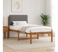 Vopese Estructura de cama moderna de madera maciza de acacia con cabecero tapizado en lino sintetico natural y gris claro funda de cojin lavable y desenfundable montaje sencillo con destornillador par