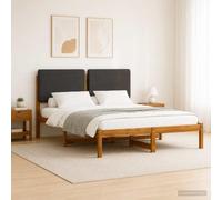 Vopese Estructura de Cama Moderna de Madera Maciza de Acacia con cabecero tapizado en Lino Sintetico Funda desenfundable y Lavable Color Natural y Gris Oscuro