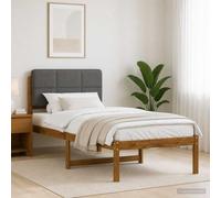 Vopese Estructura de cama moderna de madera maciza de acacia con cabecero tapizado en lino sintetico natural y gris claro funda de cojin lavable y desenfundable montaje sencillo con destornillador par
