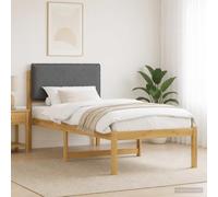 Vopese Estructura de cama moderna de madera maciza de acacia con cabecero tapizado en lino sintetico blanco lavado y gris claro funda de cojin lavable y desenfundable montaje sencillo con destornillad