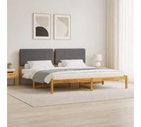 Vopese Estructura de Cama Moderna de Madera Maciza de Acacia con cabecero tapizado en Lino Sintetico Funda desenfundable y Lavable Color Blanco Lavado y Gris Claro