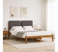 Vopese Estructura de Cama Moderna de Madera Maciza de Acacia con cabecero tapizado en Lino Sintetico Funda desenfundable y Lavable Color Natural y Gris Claro