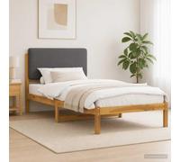 Vopese Estructura de Cama Moderna de Madera Maciza de Acacia con cabecero tapizado en Lino Sintetico Funda desenfundable y Lavable Color Blanco Lavado y Gris Claro