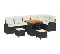 Vopese Juego de 9 sofás de jardín con cojín, negro, polirratán, sofá de acacia al aire libre Model3364360