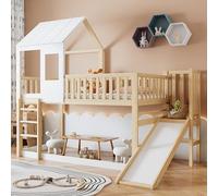 Vopese Litera con Tobogán y Ventana 90x200cm Madera Natural y Blanca para Niños Segura y Divertida