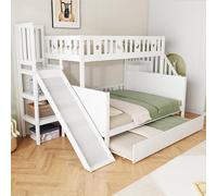 Vopese Litera de Madera Maciza con Tobogán y Cama Extraíble, 90x200 cm Superior y 140x200 cm Inferior, con Barandilla de Seguridad, para Habitación Infantil