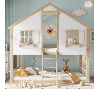 Vopese Litera Infantil 90x200cm con Escalera Inclinada, barandillas de Seguridad y Base de Listones Resistente, en Blanco y Natural, para niños y niñas