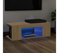 Vopese Mueble de TV con Luces LED Roble Sonoma 90x39x30 cm Mueble Comedor, Módulo TV Moderno, Juego de Muebles para Salón