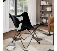 Vopese Silla Butterfly Vintage de Cuero: Diseño Ergonómico, Apoyo Cómodo, Hecha a Mano, Blanco y Negro, 74x66x90 cm