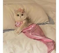 Vopetroy Cat Mermaid Costume, Mermaid Costume for A Small Dog or Cat, Halloween Clothes for Cat Sequin Mermaid Small Cat Party Outfit Funny Pet Costumes (Small,Pink)