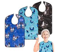 VOPHIA Baberos para adultos para mujer, lavable, reutilizable, impermeable, protector de ropa con recogedor de migas opcional, mariposa, grande