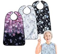VOPHIA Paquete de 3 baberos lavables para adultos, reutilizables, impermeables, protectores de ropa con recogedor de migas opcional, flores de cerezo