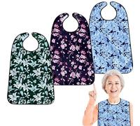VOPHIA Paquete de 3 baberos lavables para adultos, reutilizables, impermeables, protectores de ropa con recogedor de migas opcional (verde lirio)