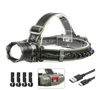 VOPHICHO Linterna Frontal Led Recargable, 90000 LM Alta Potencia Linterna de Cabeza Rojo Advertencia y 4 Modos, Linterna Frontal Ajustable y Zoomable Impermeable IP65 para Campeggio Senderismo