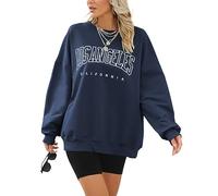 Voqeen Cuello Redondo Sudaderas para Mujer Gran Tamaño Manga Larga Casual Suelto Jersey Tops Los Ángeles Y2K Novio Tops Camiseta Invierno