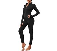 Voqeen Mono Deportivo Mujer Yoga Mono con Cremallera Manga Larga Traje Una Pieza Elásticos Ajustado Jumpsuit Fitness Body de Punto Acanalado Sexy Gimnasio Overol