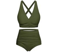 Voqeen Mujer Bikinis Reductor Barriga Cintura Alta Traje de Baño 2 Piezas Push Up con Relleno Conjuntos de Bikinis de Playa Bañadores de Natacion Cuello en V Bikini Top y Braga Ajustable