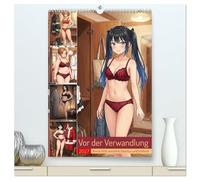 Vor der Verwandlung (hochwertiger Premium Wandkalender 2027 DIN A2 hoch), Kunstdruck in Hochglanz: Anime Girls zwischen Dessous und Uniform