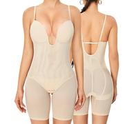 Vorcy Body moldeador de cuerpo para mujer, con control de abdomen, espalda descubierta, sin tirantes, cuello en V, beige, XL