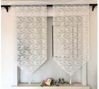 Vordesack Paneles Jacquard con Borla Cortina de Ventana Cortina Corta con Bordado Motivo Floral Cortinas de Bistró con Frunce para Barra 2 Piezas AxA 100x80cm Flores