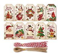 Vordpe 100 etiquetas de regalo de Navidad, colgantes de Navidad, papel de estraza para regalo, con 100 unidades de hilo, para decoración de Navidad, paquete de regalo (E)