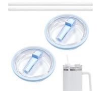 Vordpe 2 tapas de repuesto para vaso Stanley de 40 oz, con paja, reutilizable, a prueba de fugas, tapa de pajita a prueba de salpicaduras, tapa de repuesto (azul claro)