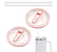 Vordpe 2 tapas de repuesto para vaso Stanley de 40 oz, con paja, reutilizable, a prueba de fugas, tapa de pajita a prueba de salpicaduras, tapa de repuesto (rosa)