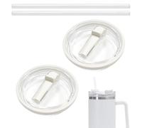 Vordpe 2 tapas de repuesto para vaso Stanley de 40 oz, con paja, reutilizable, a prueba de fugas, tapa de pajita a prueba de salpicaduras, tapa de repuesto (blanco)