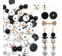 Vordpe 75 cuentas de madera natural, muñeco de nieve, perlas de Navidad, cuentas de madera para decoración de Navidad, decoración de manualidades, decoración de invierno
