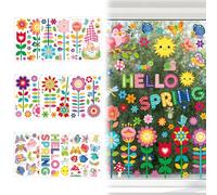 Vordpe 9 hojas de decoración de primavera para ventanas, autoadhesivas, coloridas, flores y mariposas, pegatinas para ventanas infantiles, para superficies de cristal y puertas