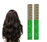 Vordpe Lote de 12 extensiones de clip en forma de guirlandes de Cheveux,MèChes ColoréEs De 55 cm, Ensemble D'Extensions De SynthéTiques RéSistantes à La Chaleur (Verde)