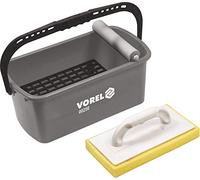 Vorel Juego de lavado de azulejos profesional de 10 litros, 4 piezas, con accesorio para rollos, tabla de lavado, cubo y rejilla, acabado estable, 23 x 42 x 19 cm