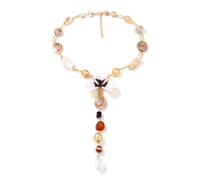 Vorezytla Collar en forma de Y con cadena de clavícula de flor que gotea aceite, collar de lujo ligero y elegante, collar de cuentas de resina de aleación, accesorio de alta gama para mujer, Estándar