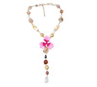 Vorezytla Collar en forma de Y con cadena de clavícula de flor que gotea aceite, collar de lujo ligero y elegante, collar de cuentas de resina de aleación, accesorio de alta gama para mujer, Estándar