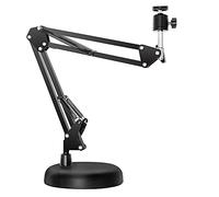 Vorfaove - Soporte de cámara web para soporte de brazo de tijera de flecha de suspensión de escritorio con base redonda amueblada, para cámara web