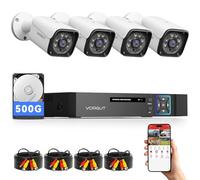 VORGUT Sistema de cámara de seguridad con cable para exteriores, 4 canales, 5 MP Lite AHD DVR con disco duro de 500 G, cámara CCTV con cable de 4 x 5 MP, kit DVR de vigilancia para interiores y