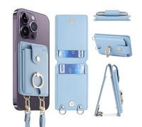 Vorhcaum Cartera cruzada para tarjetas, soporte de anillo de rotación de 360°, cartera de piel sintética para teléfono, funda RFID universal, fundas de bolsillo, correa de crédito para iPhone y todos