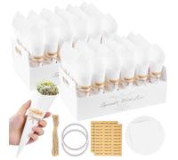 VORHOT 60 Piezas Conos Arroz Boda, Cono Papel Kraft Boda con 2 Caja Soporte Cucuruchos de Papel para Bodas, Conos de Confeti para Decoración Fiesta Ceremonia, Blanco