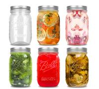 VORHOT 6pcs Mason Jars, 500ml Hermética Tarros de Cristal con Tapa Dividida a Rosca, Frascos de Vidrio con 2 Pajitas, Botes de Cristal Conservas para Overnight Oats, Mermelada, Yogur, Pickle