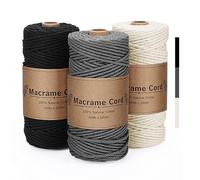 VORHOT Hilo Macrame 3mm Gris Beige Negro, Juego de 3 Cuerdas, Cordon Natural, Cordón de Algodón para Tapices, Manualidades Bricolaje, Hogar Decoración Bohemia, 3x100M