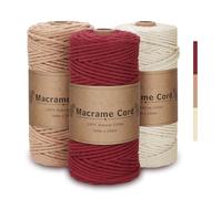 VORHOT Hilo Macrame 3mm Rojo, Juego de 3 Cuerda Macrame 3mm, Cordon Macrame 3mm Natural, Cordón de Algodón de Macramé para Tapices, Manualidades Bricolaje, Hogar Decoracion Bohemia, 3x100M