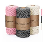 VORHOT Hilo Macrame 3mm Rosa Gris Beige, Juego de 3 Cuerdas, Cordon Natural, Cordón de Algodón para Tapices, Manualidades Bricolaje, Hogar Decoración Bohemia, 3x100M