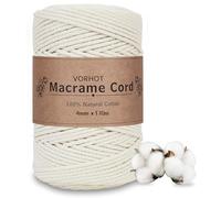 VORHOT Hilo Macrame 4mm Beige, 170M Cuerda, Cordon Macrame 4mm Natural, Cordón de Algodón de Macramé para Tapices, Colgadores Plantas, Manualidades Bricolaje, Hogar Decoracion Bohemia