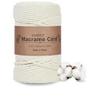 VORHOT Hilo Macrame 5mm Beige, 120M Cuerda, Cordon Macrame 5mm Natural, Cordón de Algodón de Macramé para Tapices, Colgadores Plantas, Manualidades Bricolaje, Hogar Decoracion Bohemia
