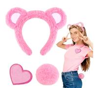 VorIrydian Accesorios para disfraz de oso, diadema con orejas de oso pardo y pajarita negra, micrófono de atrezo para mujeres y hombres, para Carnival, cosplay, disfraces (Rosa)